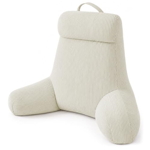 Reading Pillow with Arms for Bed Sitting Up - Beige, 24 Inch - Supportive Backrest