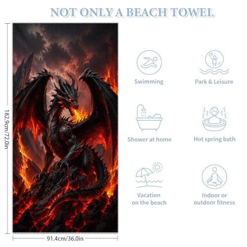 Fantasy Dragon Pattern Beach Towel Large 36x72 Inch Absorbent Quick Dry