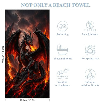 Fantasy Dragon Pattern Beach Towel Large 36x72 Inch Absorbent Quick Dry
