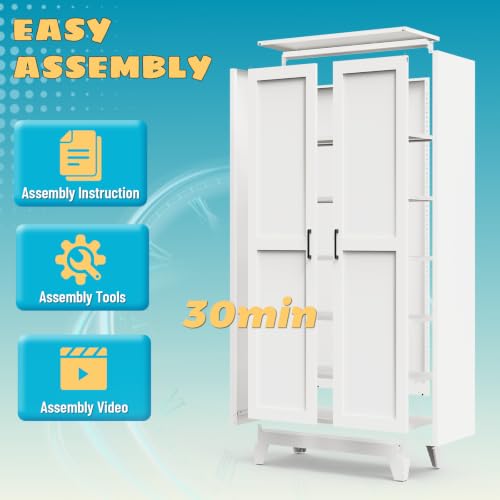 75-Inch Kitchen Pantry Cabinet with 5 Adjustable Steel Shelves - Rumetol