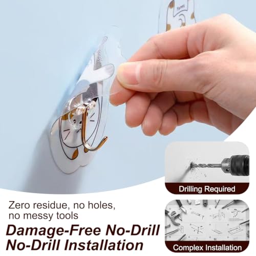 6 Pack Waterproof Decorative Adhesive Hooks - No Drill, Cat Design