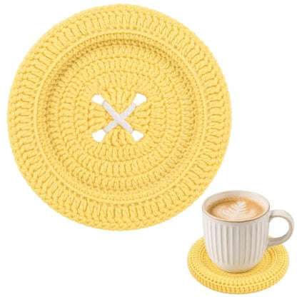 Button Crochet Coaster Handmade Yellow Drink Coaster 1Pc - Adorable Home Decor