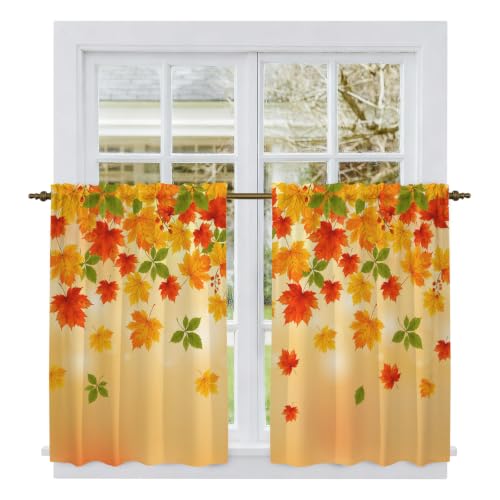 Yellow & Orange Fall Leaves Kitchen Tier Curtains 27.5 x 45 Inches - Pack of 2