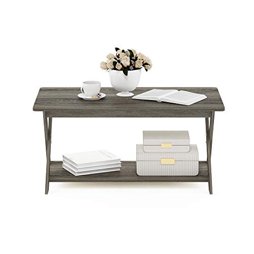 Furinno Modern Coffee Table with X-Legs, 35.4-Inch Grey Oak