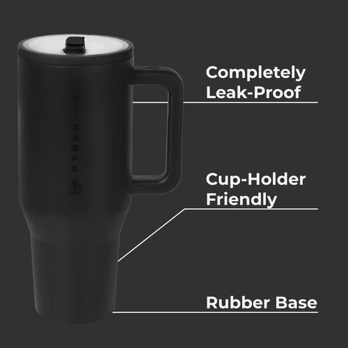 HydroJug Traveler - 32 oz Insulated Water Bottle with Handle & Flip Straw | Leak-Resistant, Fits Cup Holders - Black