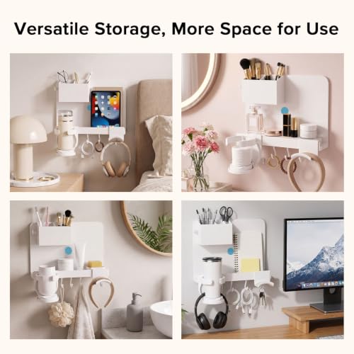 White Bedside Wall Shelf with Adhesive Mount - Damage-Free Dorm Organizer