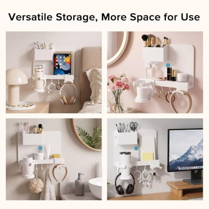 White Bedside Wall Shelf with Adhesive Mount - Damage-Free Dorm Organizer