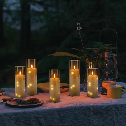Grey Flickering Flameless Candles Set of 12 with Remote - Realistic Moving Wick