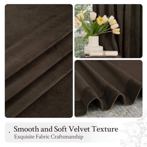 Brown Velvet Blackout Curtains 52W x 84L Set of 2 - Thermal & Light-Blocking