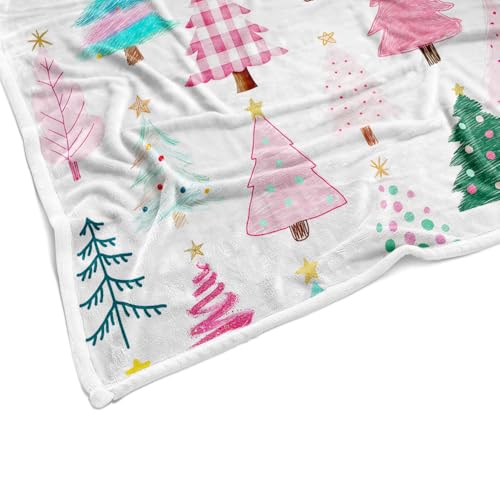 Pink Christmas Tree Throw Blanket - 50x60in Soft Warm Holiday Home Decor - Pink / 50x60 IN