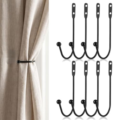 8 Pack Black Metal Curtain Holdbacks Wall Mount Tiebacks