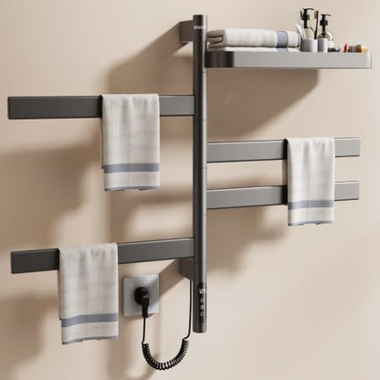 Enze Smart Rotating Heated Towel Rack 4-Bar Wall-Mounted Gray