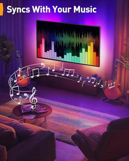 Perlegear AuraFrame™ Pre-Assembled TV Wall Mount with LED Lights for 26-65 inch TVs up to 99 lbs, Max VESA 400x400mm, Swivel, Extension, Tilt, TV Backlights with Music Sync, Fits 16”/12” Wood Studs