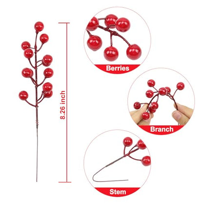 Artificial Red Berry Stems - 30 Pack, 8.2 Inch Christmas Decor