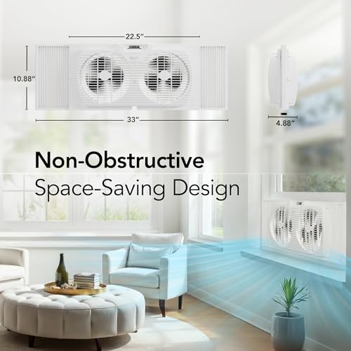Comfort Zone Window Fan for Bedroom, 9 inch 3 Speed Dual Fans with Auto-Locking Expanders, Window Exhaust Fan, Removeable Bug Screen, Black