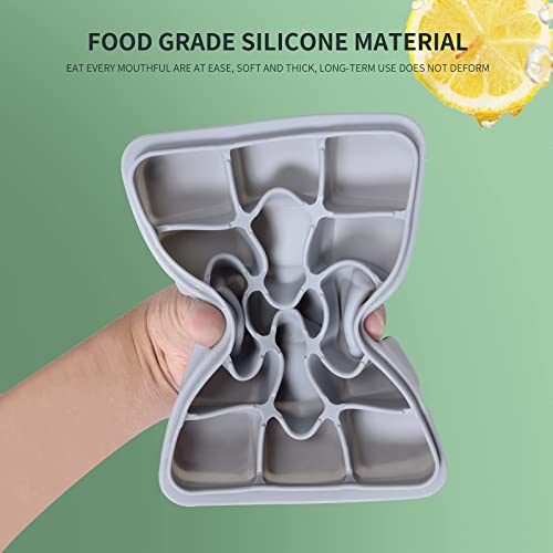 Ice Cube Trays Set of 2, Easy Release 15 Flexible Silicone Ice Cube Molds with Removable Lid Reusable Freezer Ice Trays Stackable for Whiskey, Baby Food, BPA Free (SNOW GRAY)