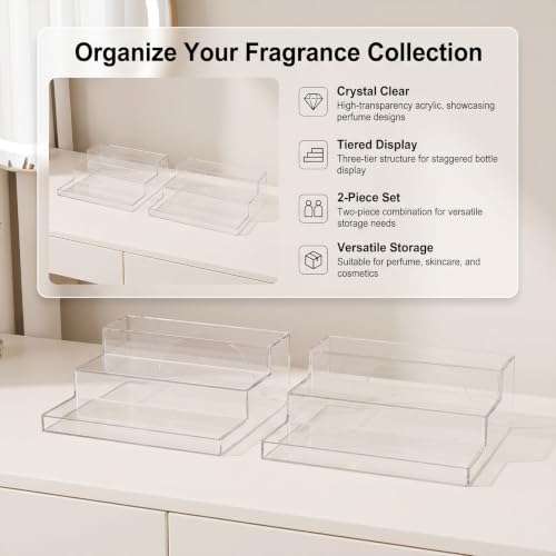 Clear 3-Tier Perfume and Makeup Organizer Rack Set - 2 Pack