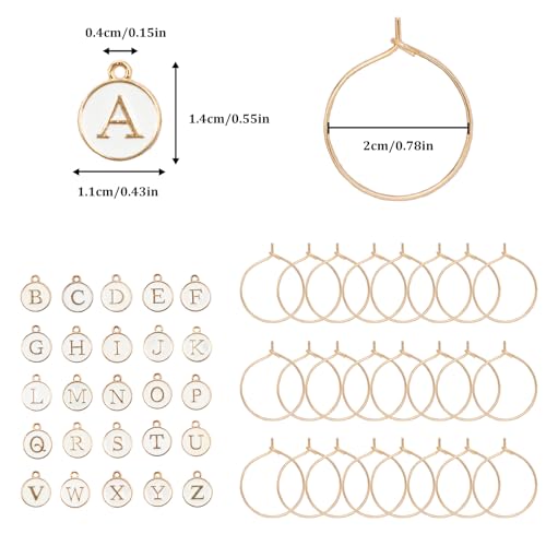 26 Pcs Letter Wine Glass Charms with Rings for Stemware & Parties