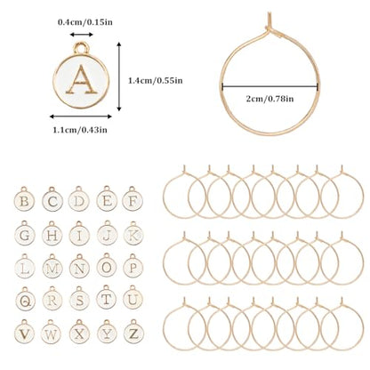 26 Pcs Letter Wine Glass Charms with Rings for Stemware & Parties