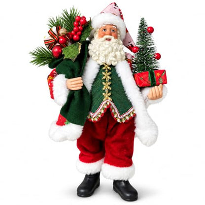 Santa Claus Figurines Christmas Decorations 10.6 Inch Hand-Painted Holiday Statue - Santa Claus A