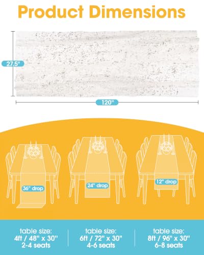 White Silver Foil Tulle Table Runner 27.5 x 120 Inches - 2 Pack, Elegant Wedding Decor