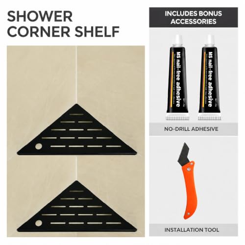 2-Pack Stainless Steel Corner Shower Shelves Matte Black - Rustproof & Reversible