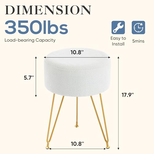 DUMOS Velvet Vanity Stool - Beige Small Round Ottoman Foot Rest