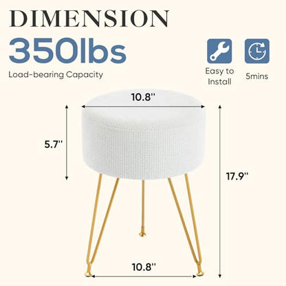DUMOS Velvet Vanity Stool - Beige Small Round Ottoman Foot Rest