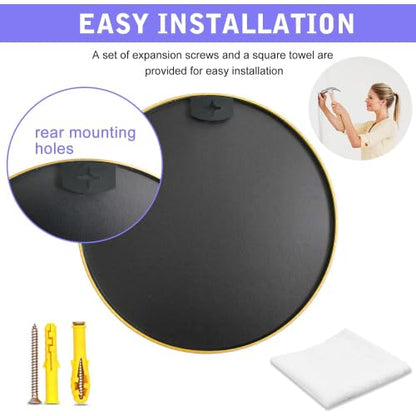 32 Inch Round Wall Mirror with Black Metal Frame - Modern Home Decor (Variation: Black)