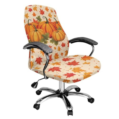 Fall Pumpkin Office Chair Cover - Maple Leaf Pattern, Small Variation