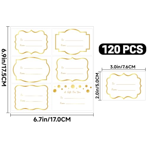 Alynta Christmas Gift Tags Stickers Gold Foil 120Pcs 3x2 Inch To & From