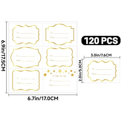 Alynta Christmas Gift Tags Stickers Gold Foil 120Pcs 3x2 Inch To & From