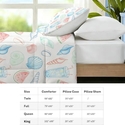 Girls Watercolor Seashell Watermelon Comforter Set Twin - Summer Vibe