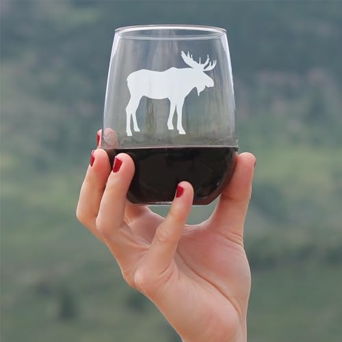 Moose Silhouette Stemless Wine Glass Set of 4 - 17 oz Cabin Gifts