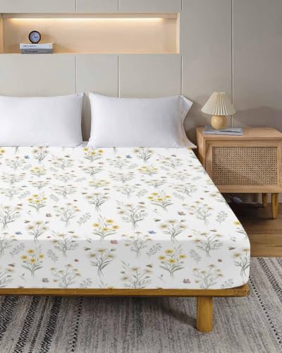 King Size Flat Sheet - Green, Yellow, White Microfiber Bed Sheets, 105x98