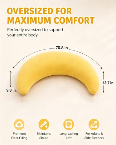 Giant Moon Body Pillow with Ergonomic Curved Design - Winter Beige
