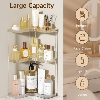 Corner Makeup Counter Organizer, 3-Tier Clear Corner Shelf - Jywantful