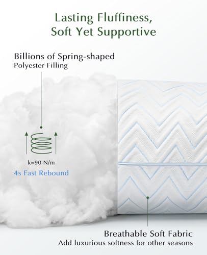 Queen Size Blue Pillows Set of 2 - Hotel Bed Cushions for Sleeping