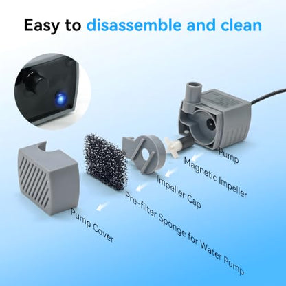 Pet Water Fountain Replacement Pump 5V DC with Sponge, Quiet & Waterproof