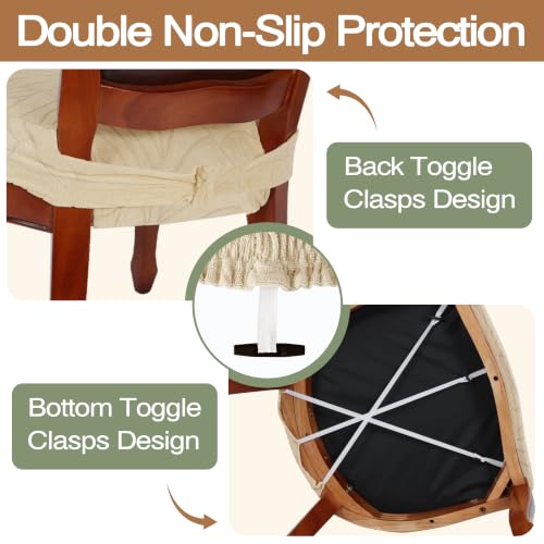 Cream Beige Large Dining Room Chair Seat Covers with Armrest Set of 2