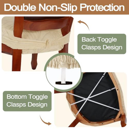 Cream Beige Large Dining Room Chair Seat Covers with Armrest Set of 2