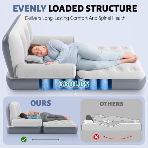 Inflatable Sofa Bed 2-in-1 Single Blow Up Couch with Pillow & Headboard - Space-Saving Design
