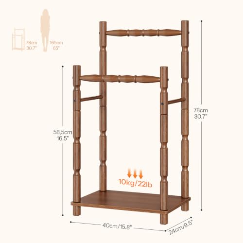 Walnut 2-Tier Freestanding Towel Rack Stand with Wood Legs and Bars