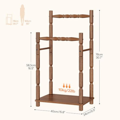 Walnut 2-Tier Freestanding Towel Rack Stand with Wood Legs and Bars