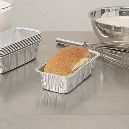 Restaurantware Pastry Tek 8.5 x 4.3 Inch Bread Pans 25 Oven-Ready Foil Pans - 2 LB Freezable Silver Aluminum Disposable Baking Pans Stackable For Meatloafs Banana Breads Or Pound Cakes