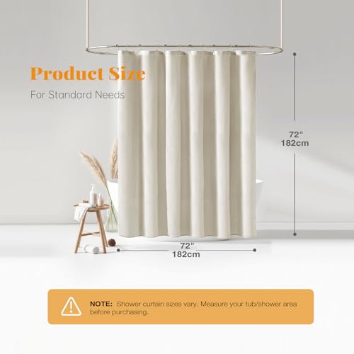 BTTN Blue Extra Long Shower Curtain, 72x96 Inch Long Linen Textured Heavy Duty Fabric Shower Curtain Set with 12 Hooks, Tall Simple Neutral Waterproof Cloth Shower Curtain for Bathroom, Moonlight Blue