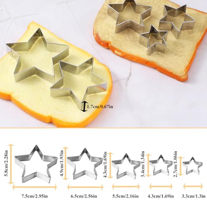 5-Piece Stainless Steel Star Cookie Cutter Set - Baking & Craft Shapes