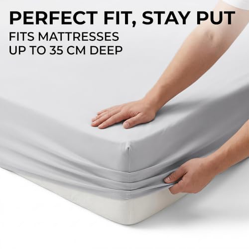 Queen Size Fitted Bed Sheet 80x59 Inches Light Gray Elasticized Cover