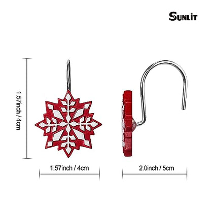 Christmas Shower Curtain Hooks Snowflake Red White Resin Set - 12 Pack