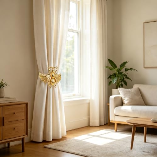 Gold Bee Curtain Tiebacks Set - Rustic Farmhouse Window Decor